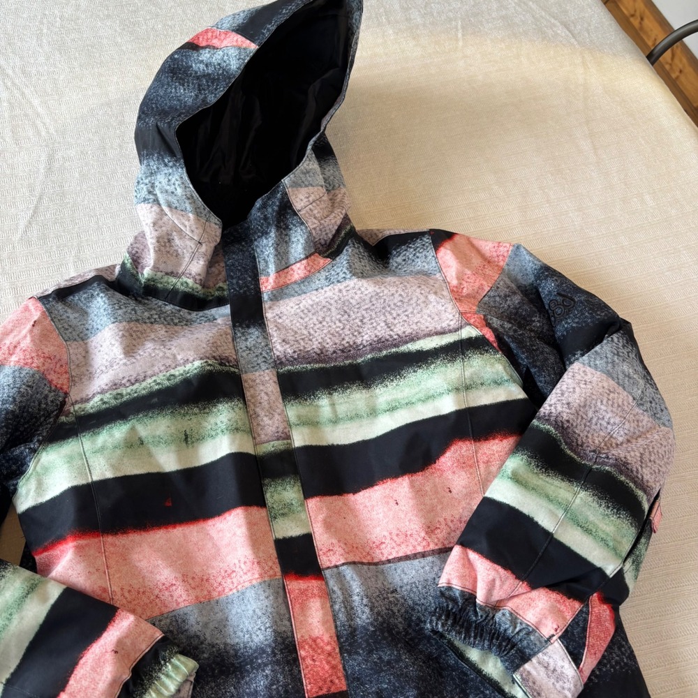 686 Girls Lily Jacket Sunset Stripe Orion Blue Waterproof Snowboard Coat L NEW